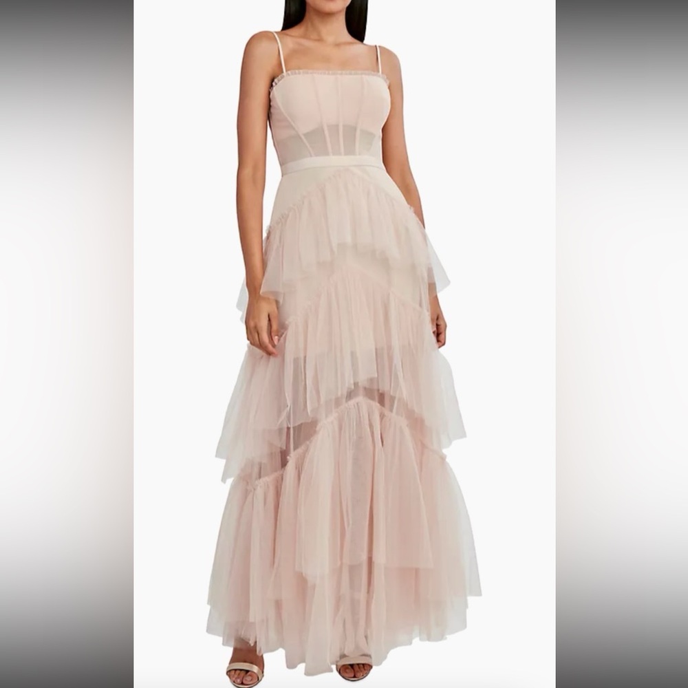 BCBGMAXAZRIA Corset Tulle Gown in Light Pink